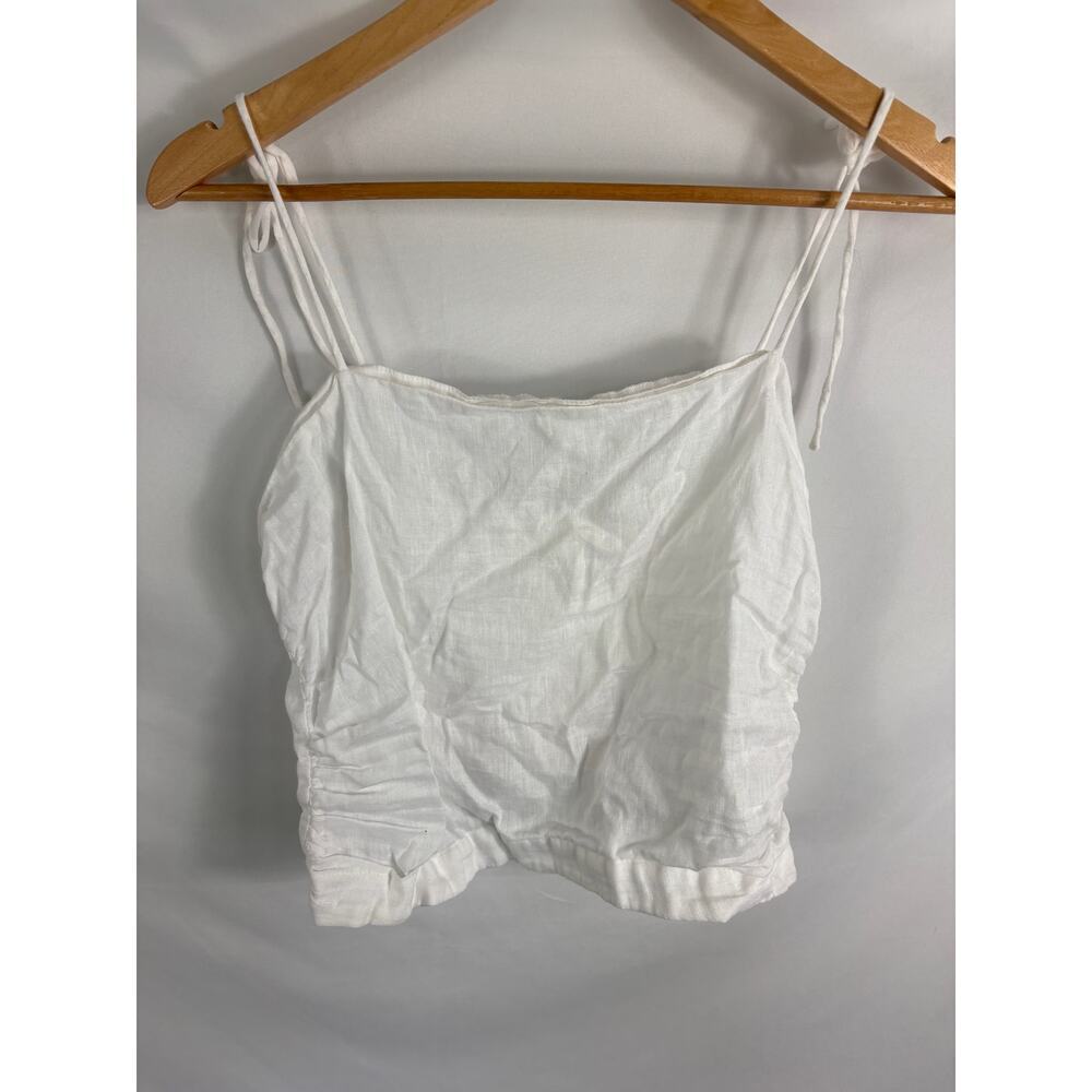 H&M White Tie Sleeve 100% Linen Crop Tank Size Medium